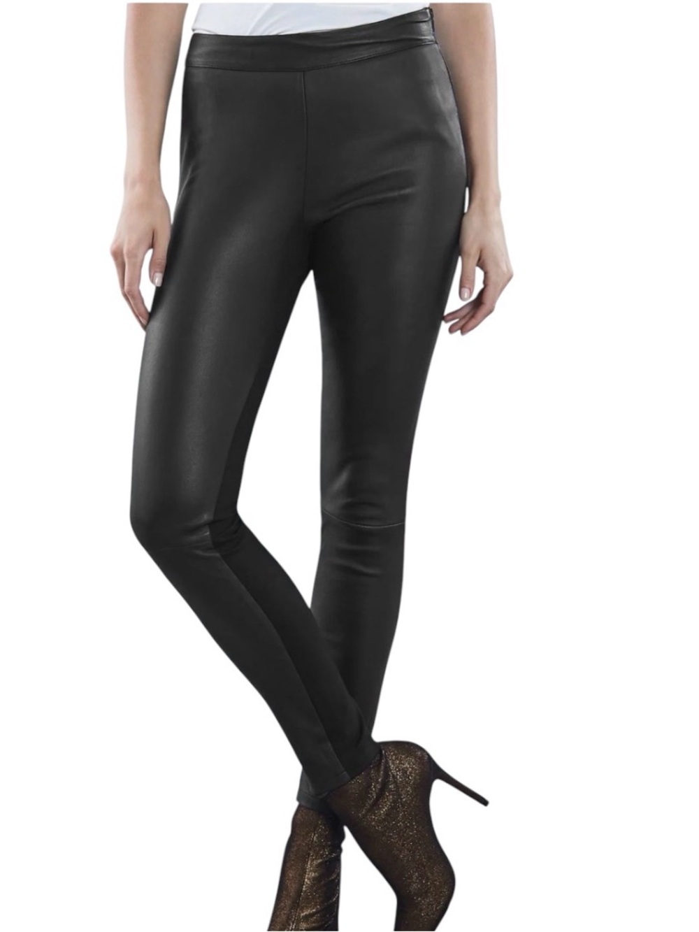 REISS VALERIE BLACK PONTE LEATHER PANEL LEGGINGS